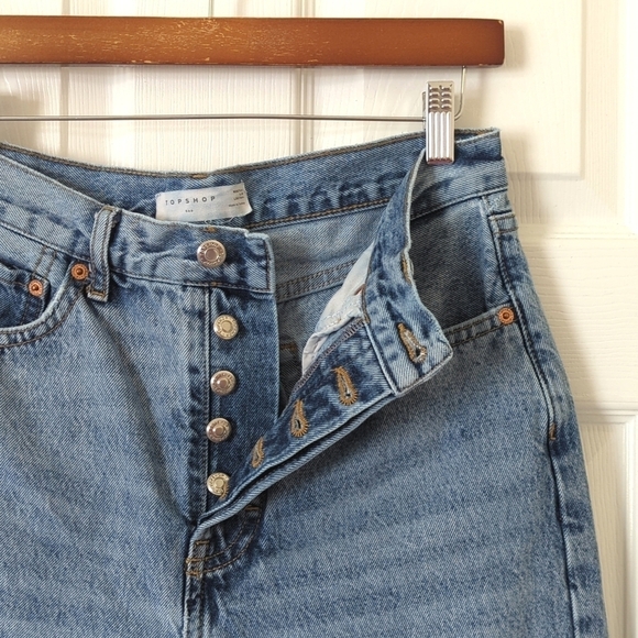 Topshop Distressed Medium Wash High Rise Straight Leg Button Fly Dad Jeans 28 - Picture 7 of 14